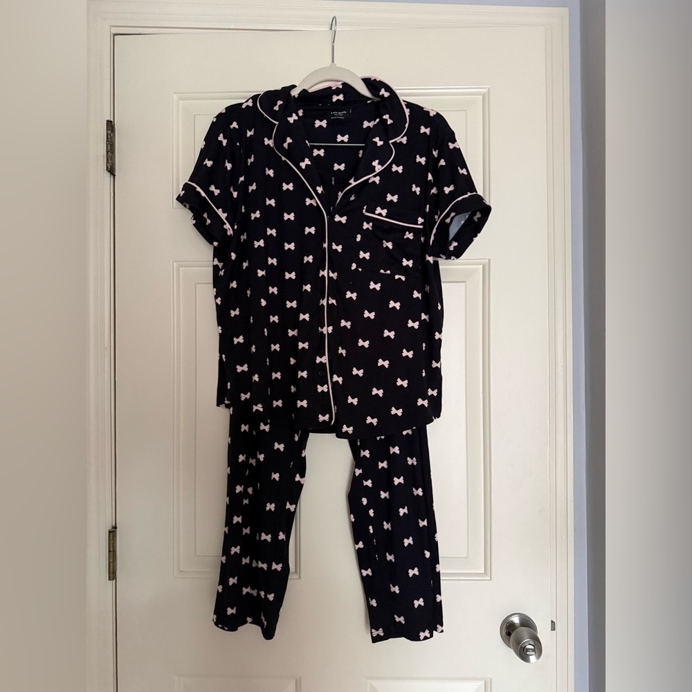 Kate Spade Pajama Set in Black with White Bows